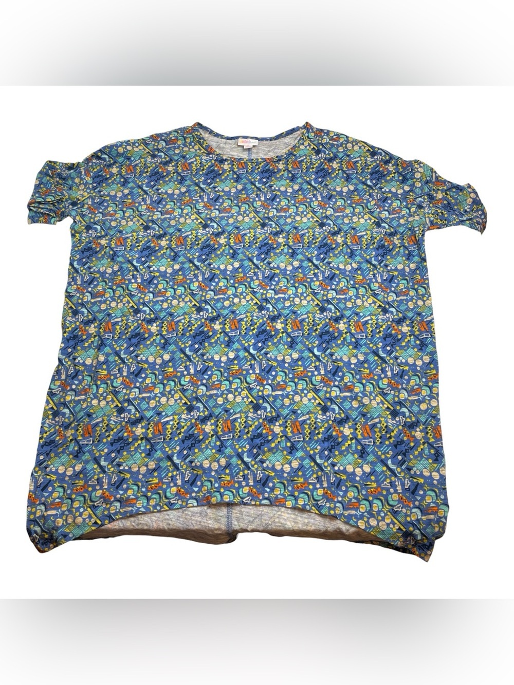LuLaRoe Irma Tunic Bundle of 3 Blue Black Yellow Geometric Print Medium NWT NWOT - Picture 2 of 7